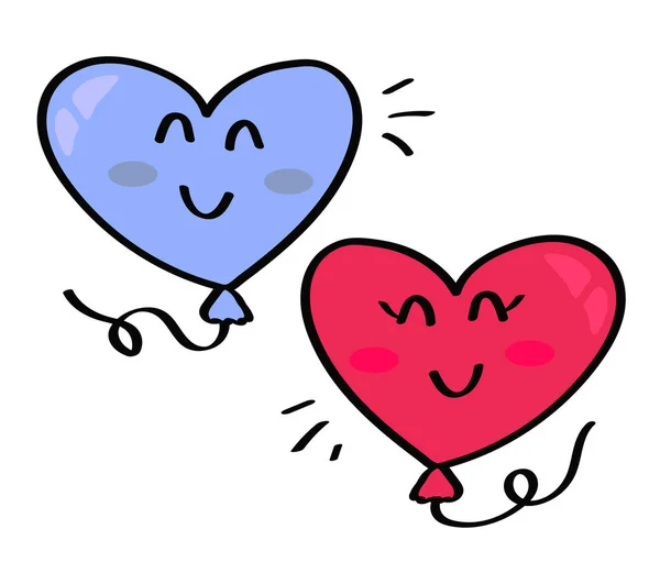 Deux Mignons Ballons Forme Coeur Illustration Vectorielle — Image vectorielle