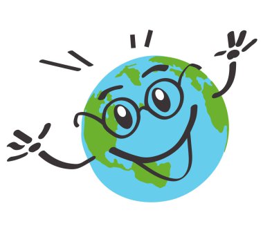 Beyaz arka plandaki gözlüklerle dünya gezegeni. Vektör çizimi.