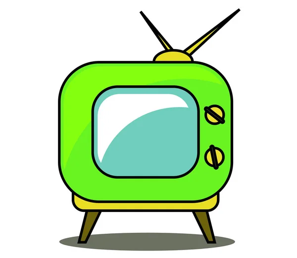 Televisore Verde Retrò Sfondo Bianco Illustrazione Vettoriale — Vettoriale Stock