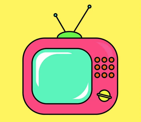 粉红色复古电视机在米色背景 矢量插图 — 图库矢量图片