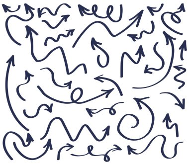 Beyaz bir arka plan üzerinde çeşitli kama şeklinde oklar koleksiyonu. Vektör çizimi.