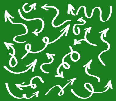 Yeşil bir arka plan üzerinde çeşitli ince oklar koleksiyonu. Vektör çizimi.