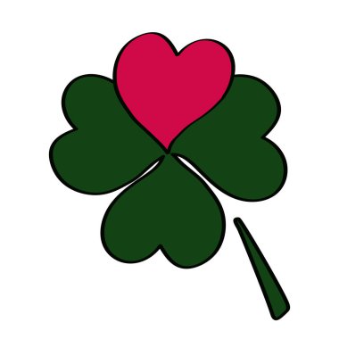 Yeşil yonca ve beyaz bir arka plan üzerinde kalp. Sembolü. Vektör çizimi.