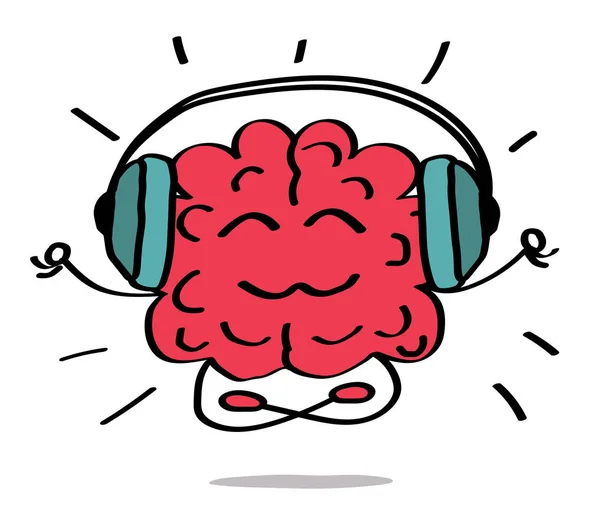 Mutlu beyin beyaz bir arka plan üzerinde müzik meditasyon. Vektör çizimi.