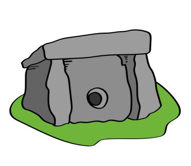 Beyaz arka planda Dolmen. Karikatür. Vektör çizimi.