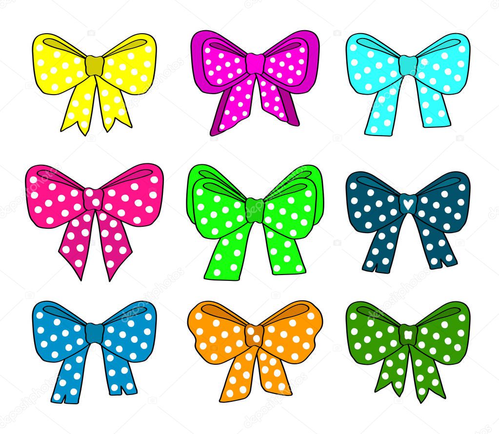 Various bows on a white background. Vector illustration.