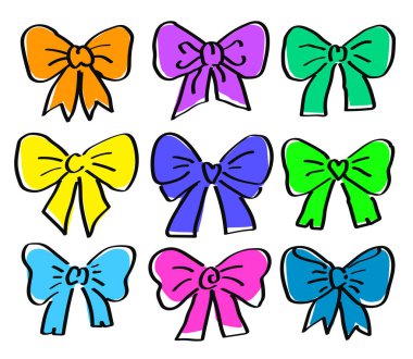 Beyaz bir arka plan üzerinde hediye yay koleksiyonu. Vektör çizimi.