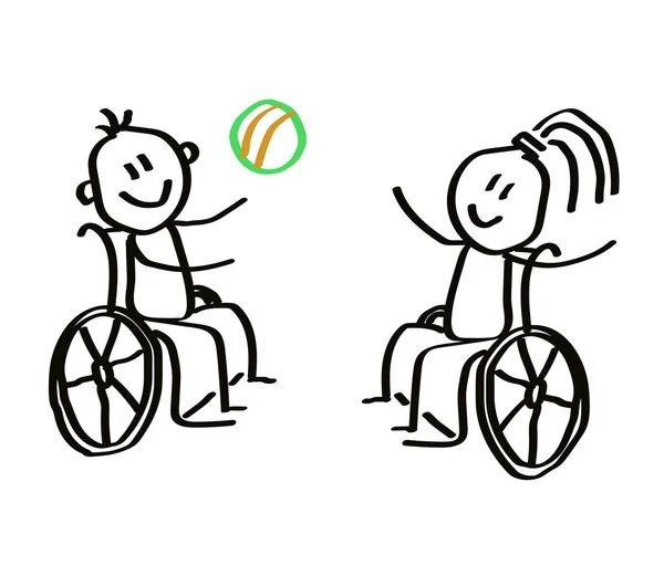 Crianças Uma Cadeira Rodas Jogam Uma Bola Ilustração Vetorial — Vetor de Stock