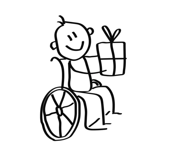 Ребенок Инвалидном Кресле Держит Руках Подарок Векторная Иллюстрация — стоковый вектор