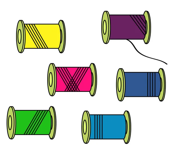 Samling Färgade Trådar Vit Bakgrund Vektor Illustration — Stock vektor