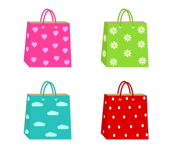 Hermosas Bolsas Compras Sobre Fondo Blanco Ilustración Vectorial — Vector de stock