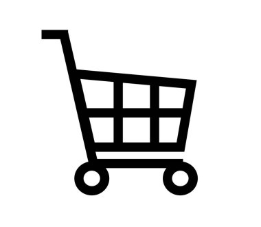 Beyaz arka planda market arabası. Simge. Vektör çizimi.