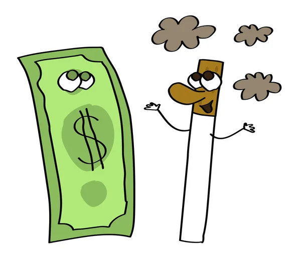 白色背景上的香烟和美元 矢量插图 — 图库矢量图片