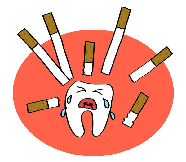 Zahn Und Eine Zigarette Auf Rosa Hintergrund Schlechte Gewohnheiten Vektorillustration — Stockvektor