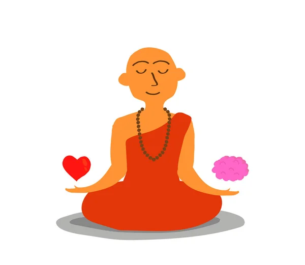 Buddhist Monk Balances Heart Brain Vector Illustration — Stock Vector