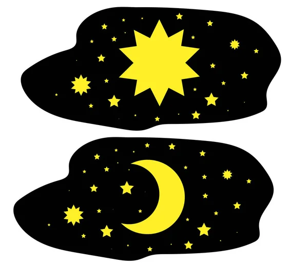 Mond Und Sterne Auf Schwarzem Hintergrund Vektorillustration — Stockvektor