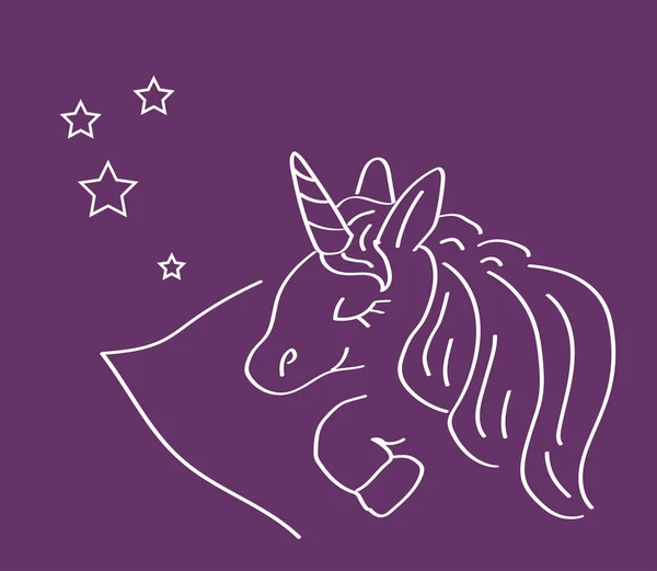 Lindo Unicornio Duerme Bajo Las Estrellas Ilustración Vectorial — Vector de stock