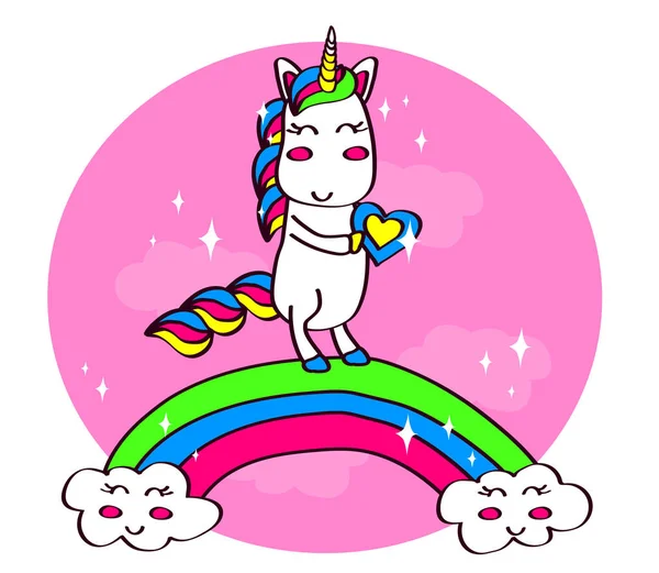 Cute Unicorn Rainbow Pink Background Vector Illustration — Stock Vector