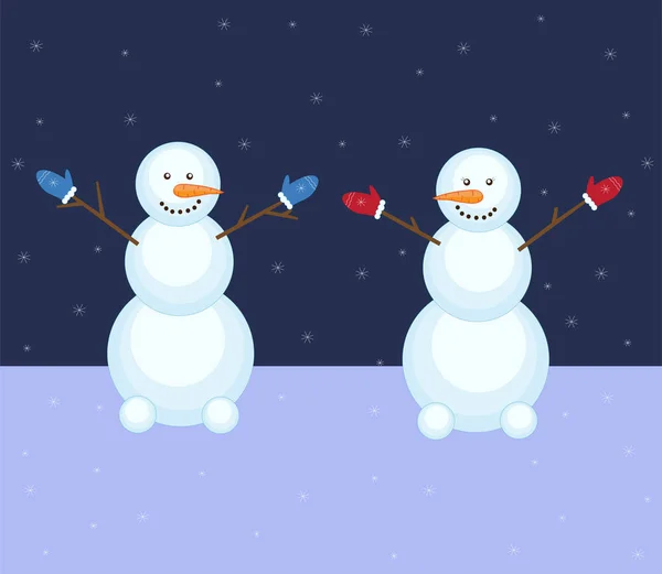 Два Снеговика Заднем Плане Снежинками Иллюстрация — стоковое фото