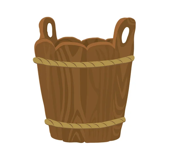 Wooden bucket on a white background. Illustration.