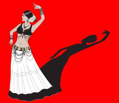 Kırmızı arka planda dansçı. Çizgi film. Görüntü.