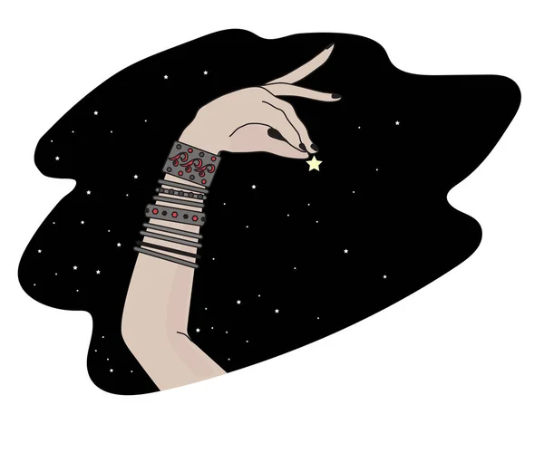 Női Kéz Csillag Fekete Háttérrel Illusztráció — Stock Fotó