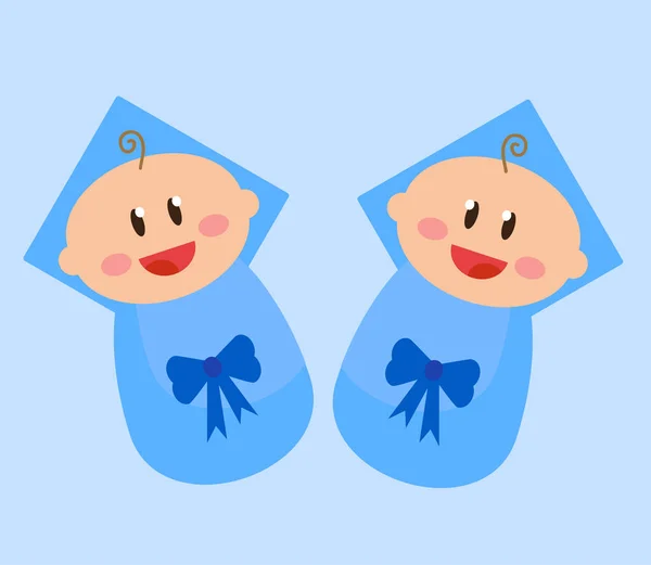 Zwei Glückliche Babys Auf Blauem Grund Zwillingsjungen Vektor Illustration — Stockvektor