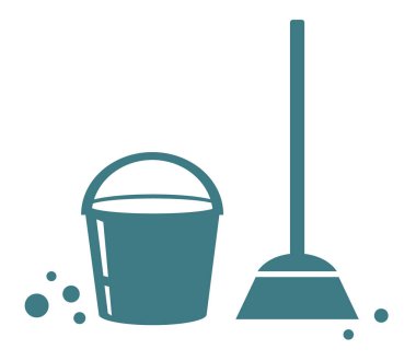 Beyaz arka planda kova ve paspas. Sembol. Vektör illüstrasyonu.