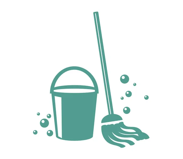 Bucket Mop White Background Cleaning Vector Illustration — Stock Vector