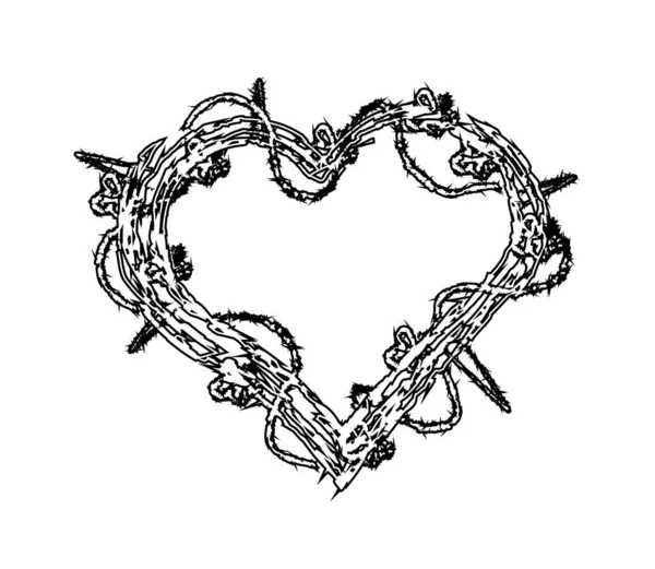 Coeur Avec Des Épines Sur Fond Blanc Ornement Illustration Vectorielle — Image vectorielle