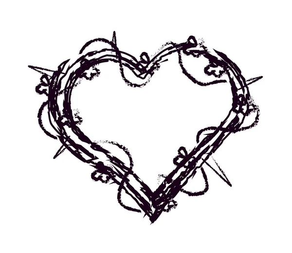 Coeur Avec Épines Fleurs Sur Fond Blanc Illustration Vectorielle — Image vectorielle