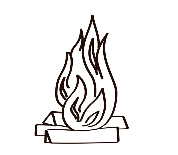 Burning Bonfire White Background Silhouette Vector Illustration — Stock Vector
