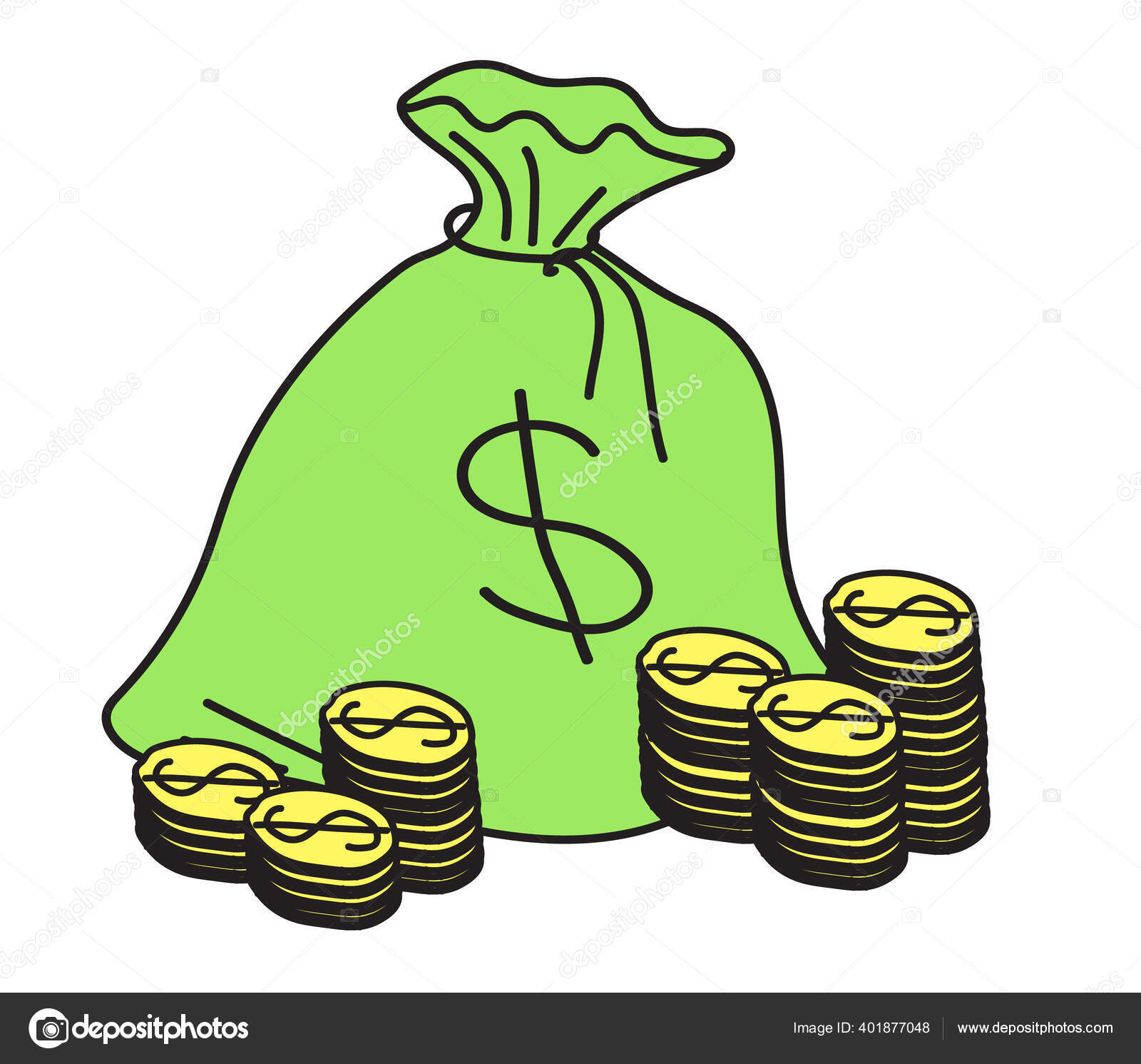 Tas Uang Dan Koin Dengan Latar Belakang Putih Kartun Ilustrasi Stok Vektor Alinaillmailru 401877048