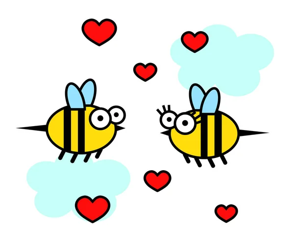 Cheerful Bees White Background Cartoon Vector Illustration — Stock Vector