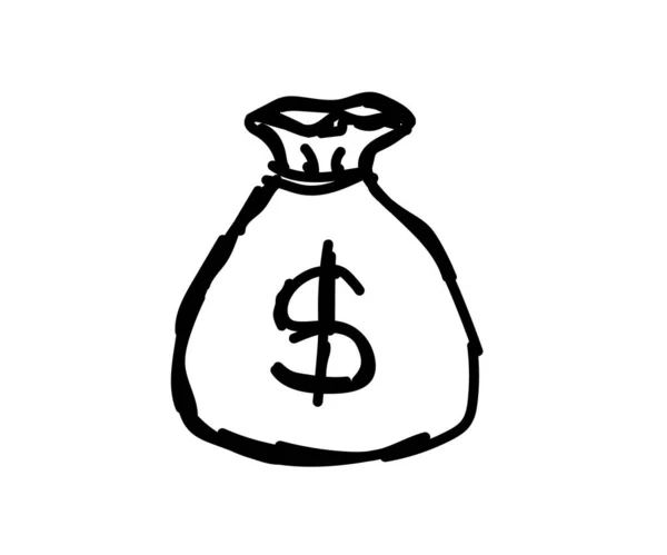 Money Bag Coins White Background Sketch Vector Illustration — Stock Vector