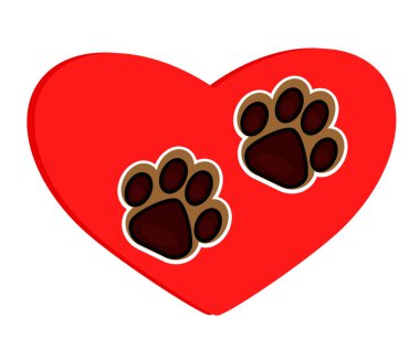 Beyaz bir arka planda köpek ayak izi ve kalp. Sembol. Vektör illüstrasyonu.