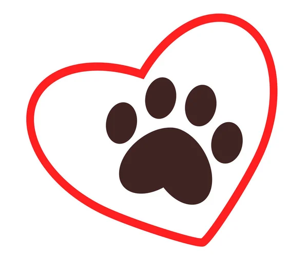 Beyaz bir arka planda köpek ayak izi ve kalp. Sembol. Vektör illüstrasyonu.
