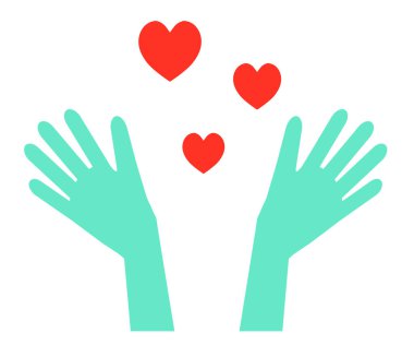 Tıbbi eldivenler ve beyaz bir arka planda kalp. Sembol. Vektör illüstrasyonu.