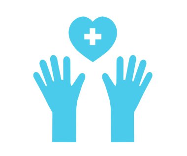 Eller ve kalp beyaz arka planda. İlaçlar. Vektör illüstrasyonu.