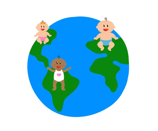 Varios Niños Planeta Tierra Sobre Fondo Blanco Dibujos Animados Ilustración — Vector de stock