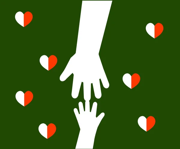 Рука Взрослого Рука Ребенка Зеленом Фоне Символ Векторная Иллюстрация — стоковый вектор