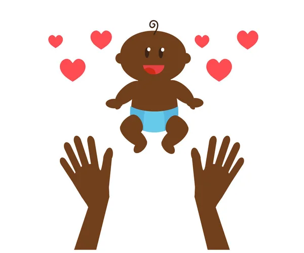Manos Mamá Bebé Sobre Fondo Blanco Afroamericano Ilustración Vectorial — Vector de stock