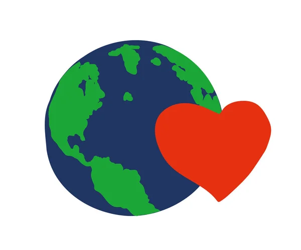 Planète Terre Coeur Rouge Sur Fond Blanc Écologie Illustration Vectorielle — Image vectorielle