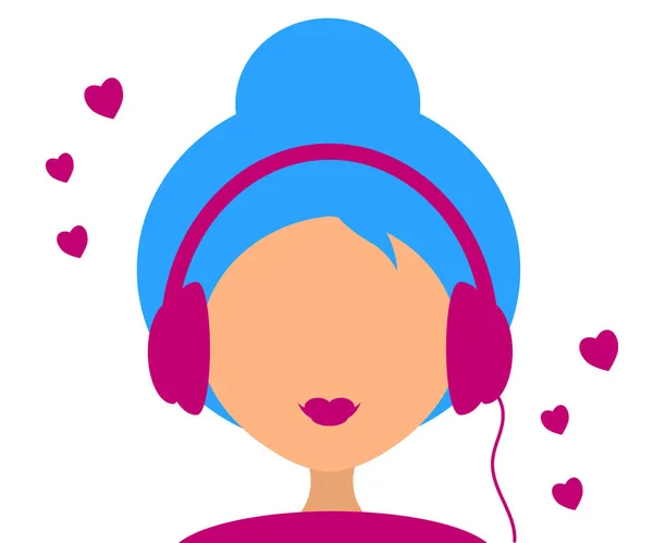 Chica Auriculares Escucha Música Sobre Fondo Blanco Dibujos Animados Ilustración — Archivo Imágenes Vectoriales