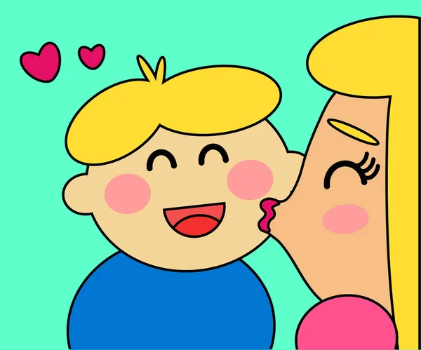 Μαμά Φιλάει Μικρό Της Παιδί Γελοιογραφία Εικονογράφηση Διανύσματος — Διανυσματικό Αρχείο
