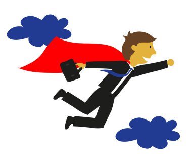 Ofis çalışanı işe uçuyor. Çizgi film. 