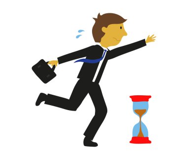 Ofis çalışanı aceleyle işe gider. Çizgi film. Vektör illüstrasyonu.