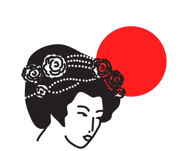 Rosto Uma Mulher Japonesa Sobre Fundo Branco Ilustração Vetorial — Vetor de Stock