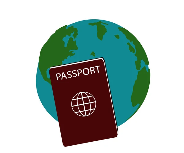 Διαβατήριο Και Πλανήτης Λευκό Φόντο Γελοιογραφία Εικονογράφηση Διανύσματος — Διανυσματικό Αρχείο