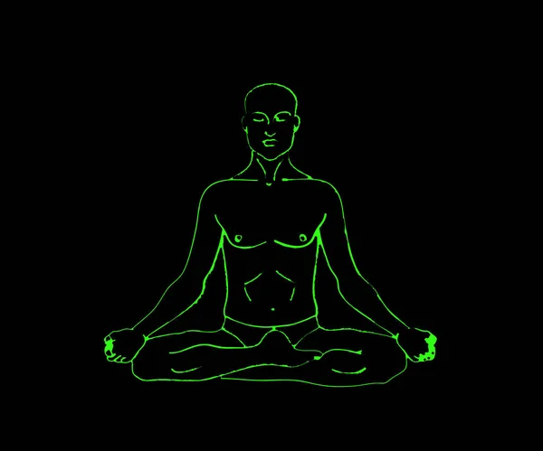 Hombre Está Meditando Sobre Fondo Negro Silueta Masculina Ilustración Vectorial — Archivo Imágenes Vectoriales